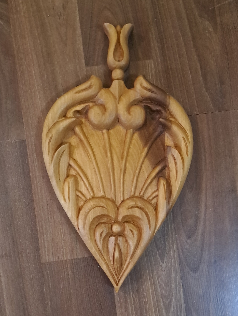 Hand-Carved Wooden Wall Plaque in Warm Honey Tone